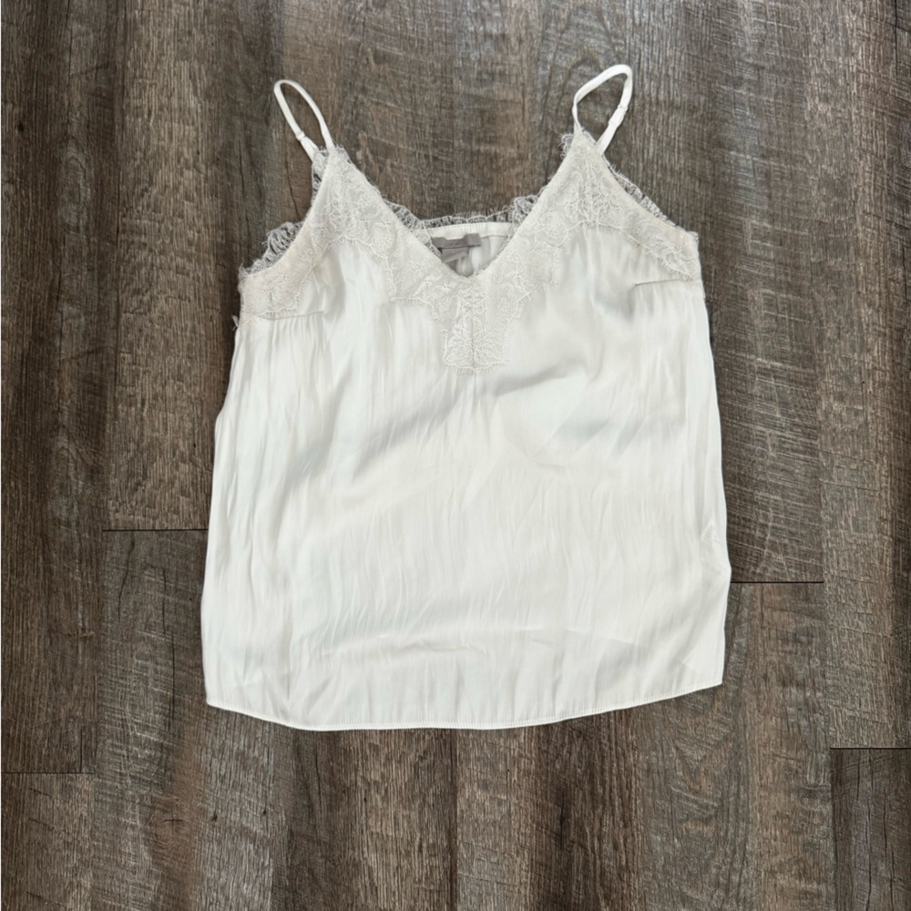 H&M White Lace Trim Silk-Look Camisole